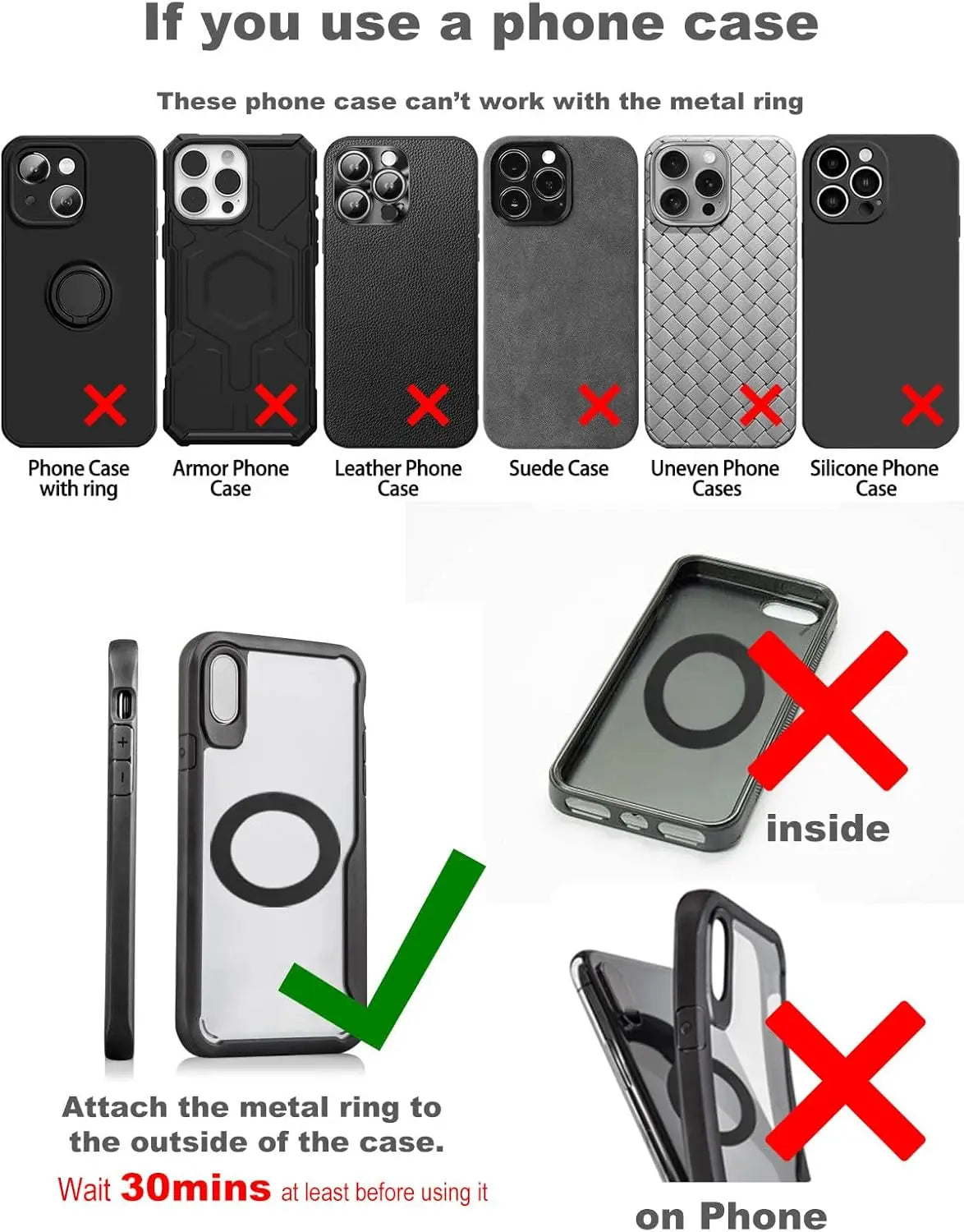 Phone cases the metal ring won't stick to