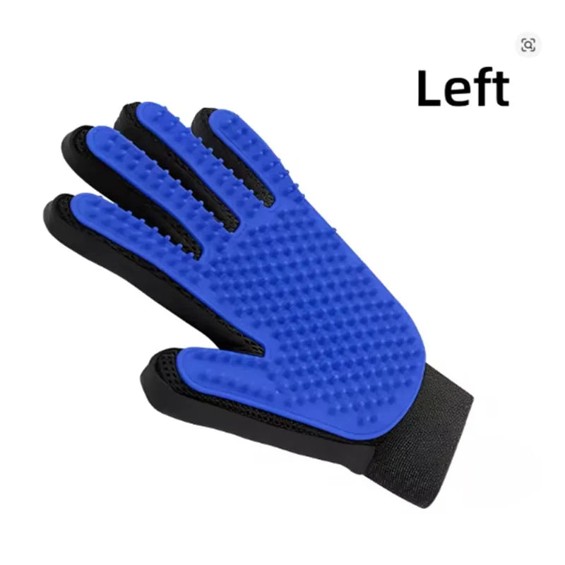 Silicone pet deshedding glove, blue, left hand