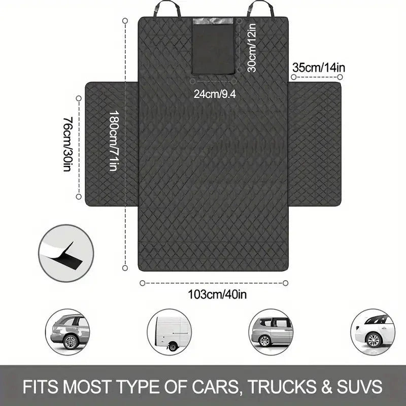 Boot liner measurements: main panel 180 cm long and 103 cm wide, side flaps 76 cm by 35 cm, mesh window 24 cm by 30 cm