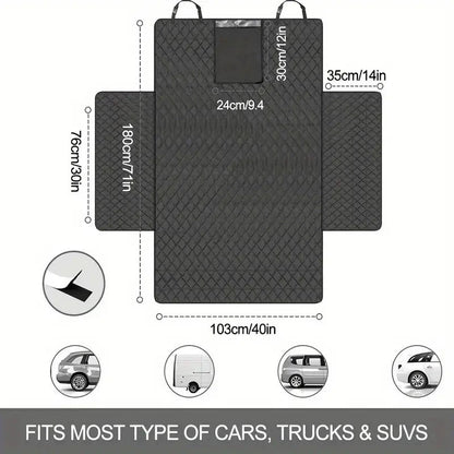 Boot liner measurements: main panel 180 cm long and 103 cm wide, side flaps 76 cm by 35 cm, mesh window 24 cm by 30 cm