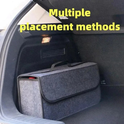 Grey felt car boot organiser standing in a car boot