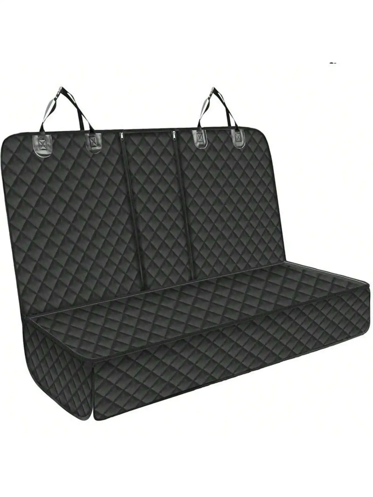 Black quilted back seat cover with headrest straps