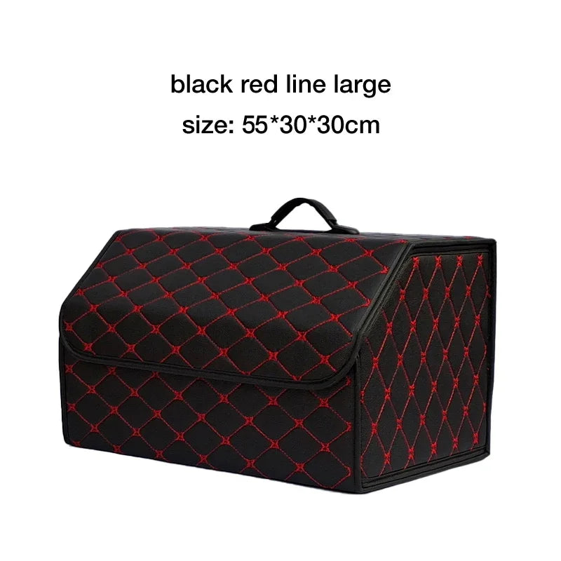 Folding car boot organiser in Red (black with red stitching), large