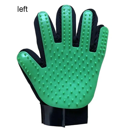 Silicone pet deshedding glove, green, left hand