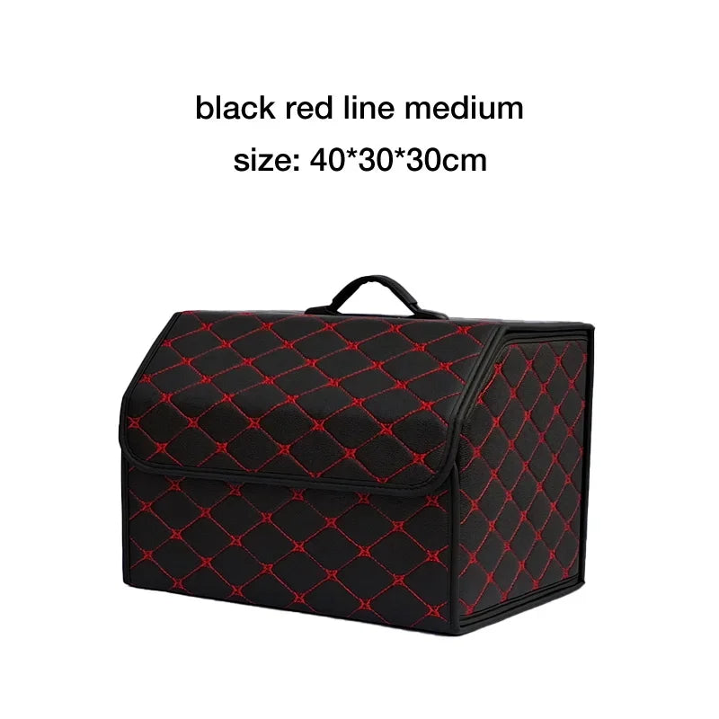 Folding car boot organiser in Red (black with red stitching), medium