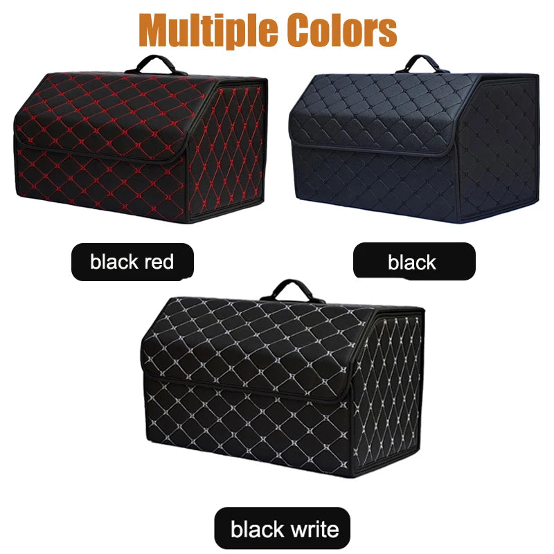 Folding car boot organiser in Red, Black and Gold stitching