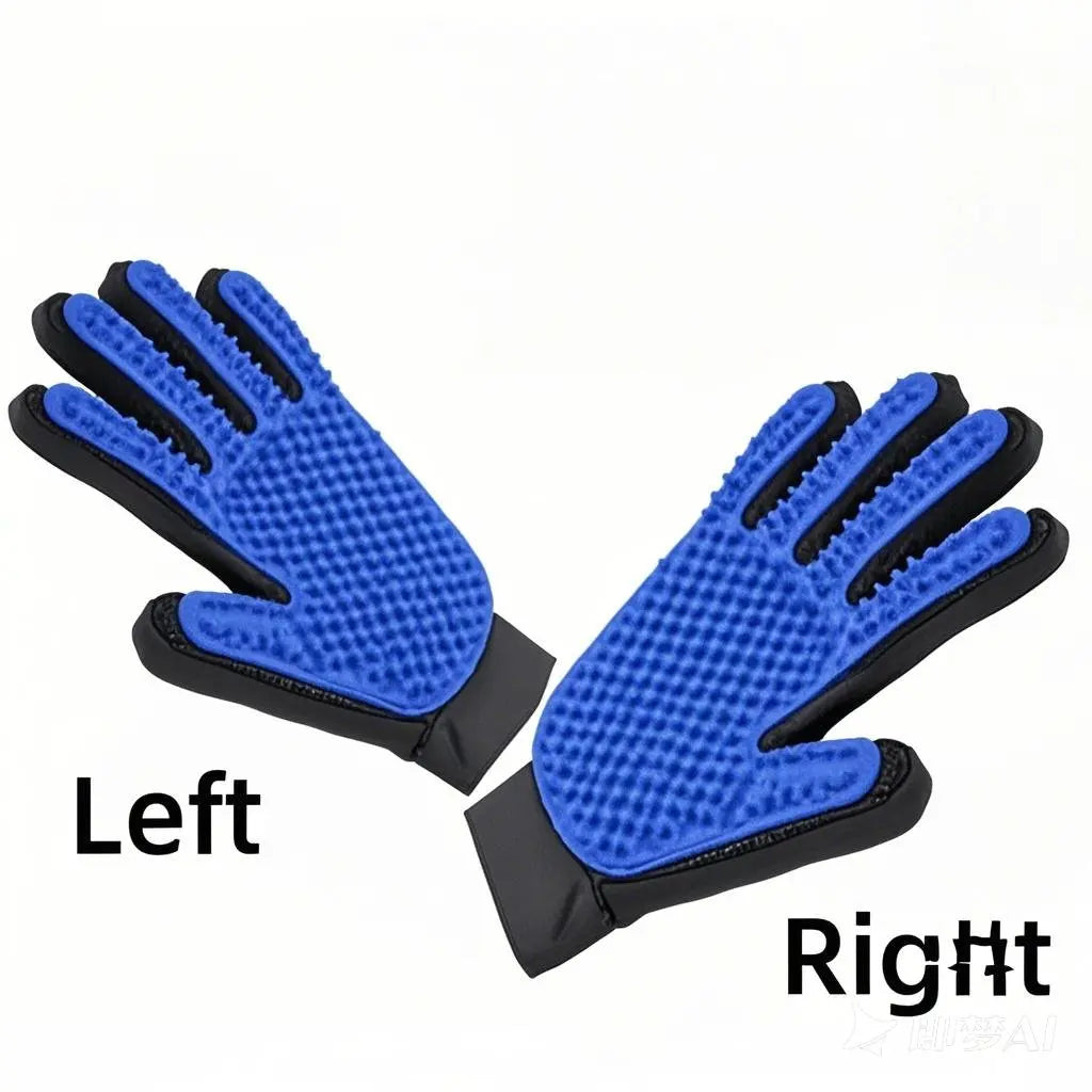 Silicone pet deshedding gloves, blue, left and right hand
