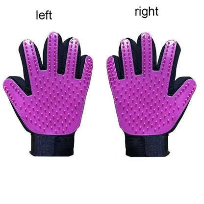 Silicone pet deshedding gloves, purple, left and right hand
