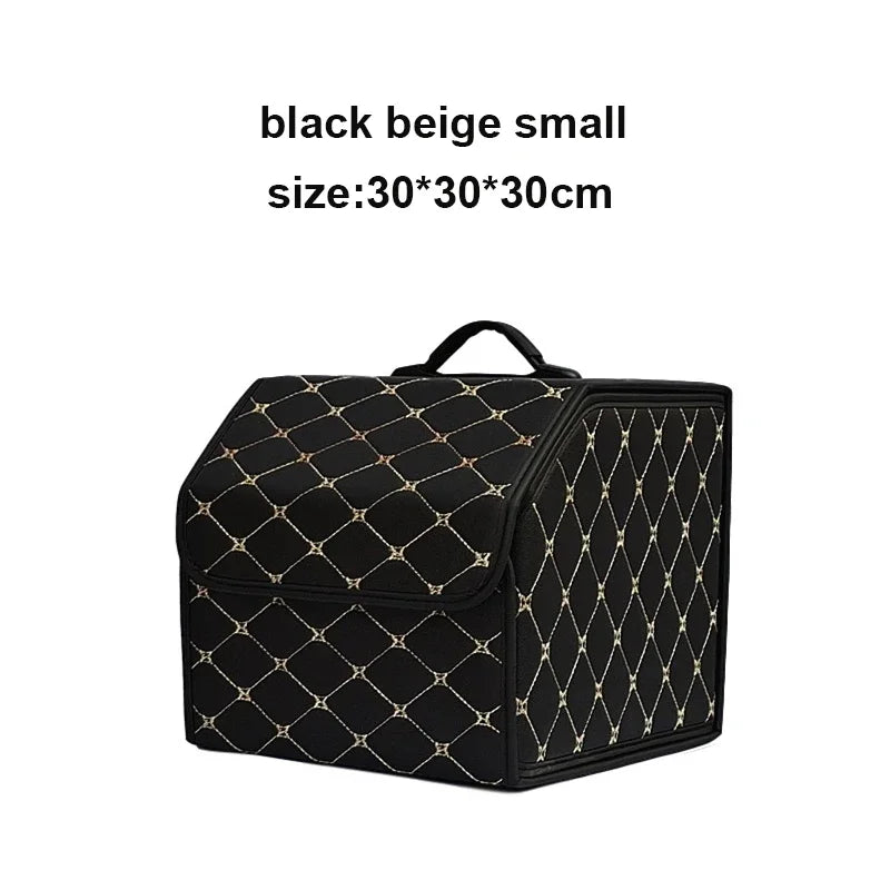 Folding car boot organiser in Gold (black with gold stitching), small