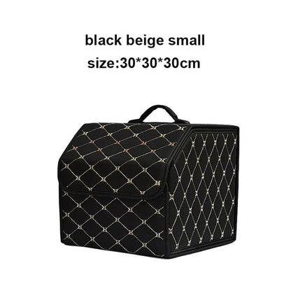 Folding car boot organiser in Gold (black with gold stitching), small