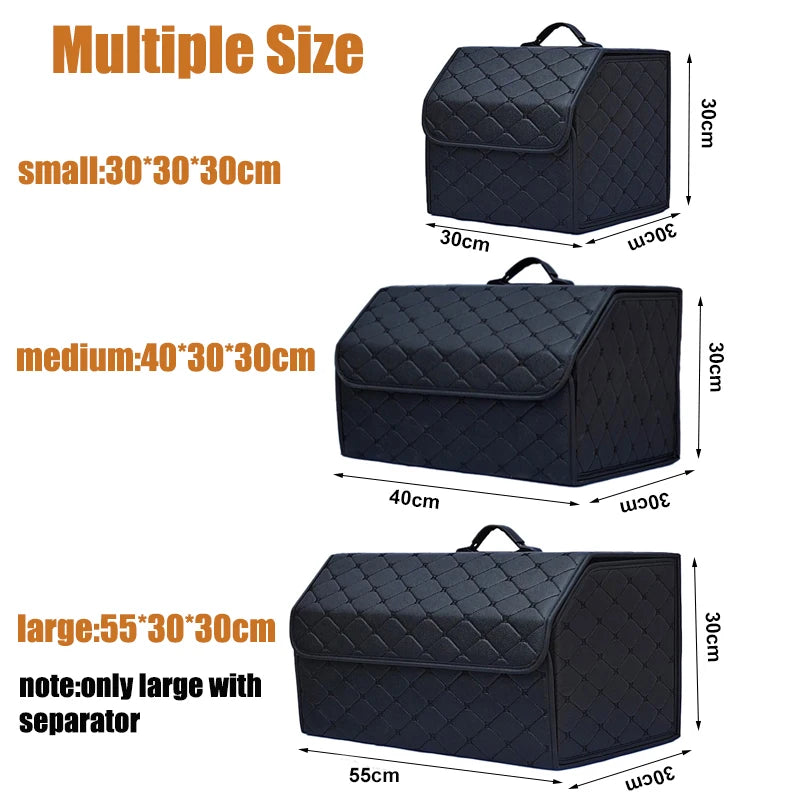 Folding car boot organiser in small, medium and large sizes