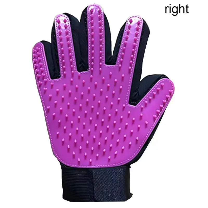 Silicone pet deshedding glove, purple, right hand