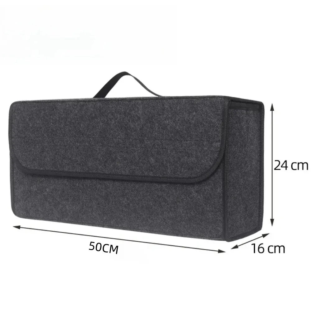 Felt car boot organiser with size markings