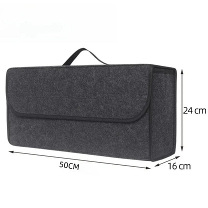 Felt car boot organiser with size markings