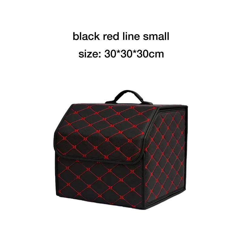 Folding car boot organiser in Red (black with red stitching), small
