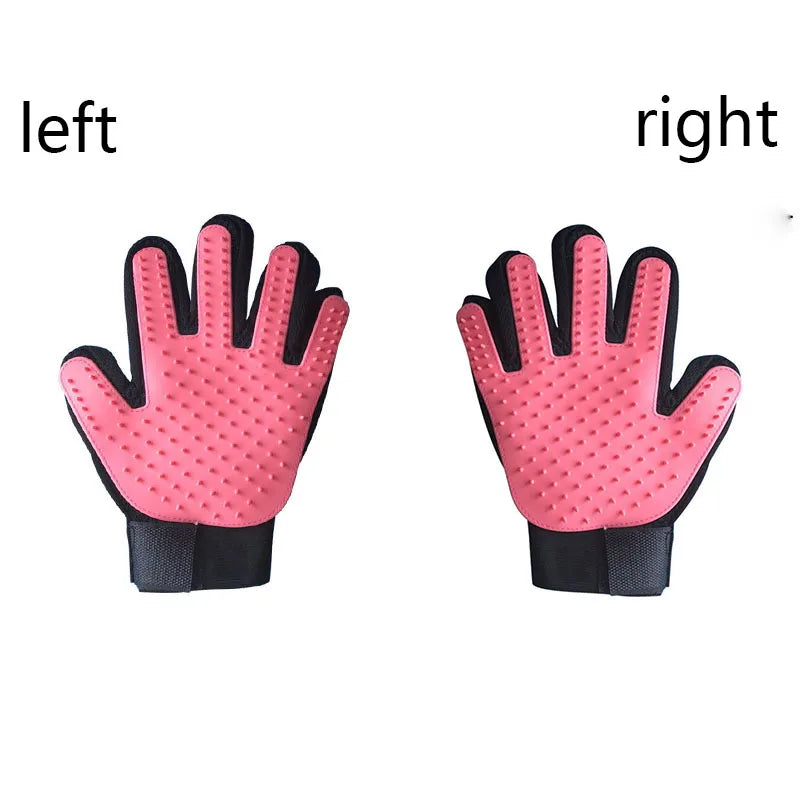 Silicone pet deshedding gloves, pink, left and right hand