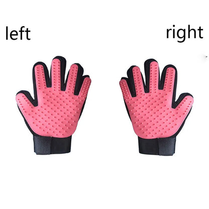 Silicone pet deshedding gloves, pink, left and right hand
