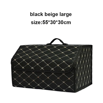 Folding car boot organiser in Gold (black with gold stitching), large