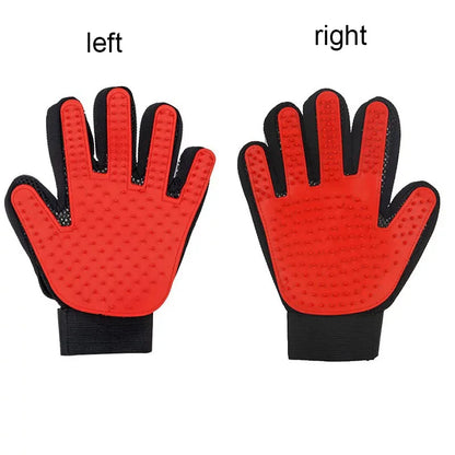 Silicone pet deshedding gloves, red, left and right hand
