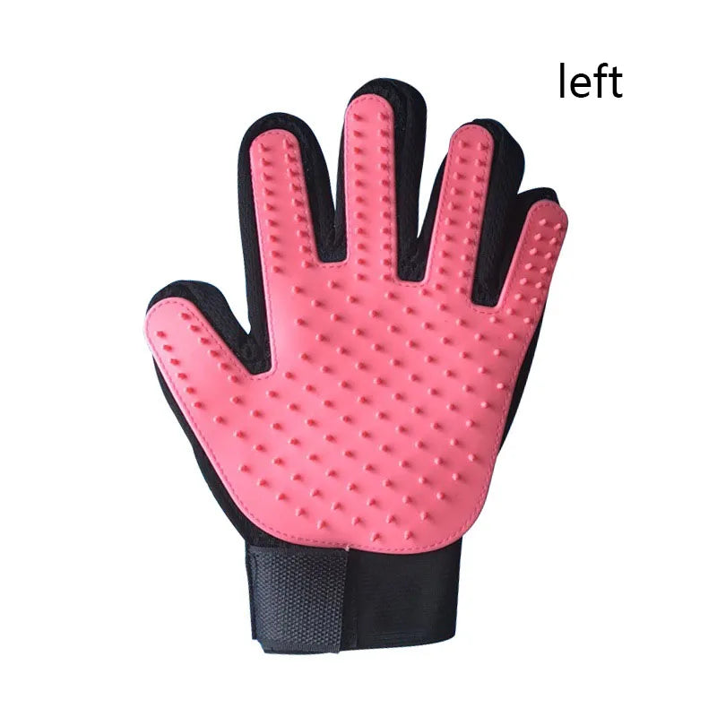 Silicone pet deshedding glove, pink, left hand