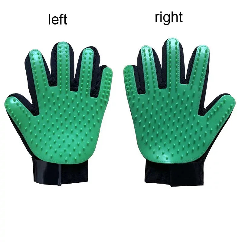 Silicone pet deshedding gloves, green, left and right hand