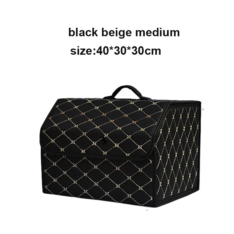 Folding car boot organiser in Gold (black with gold stitching), medium