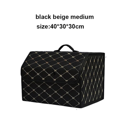 Folding car boot organiser in Gold (black with gold stitching), medium
