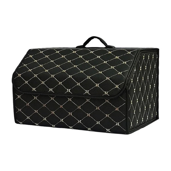 Folding car boot organiser in Gold (black with gold stitching), large