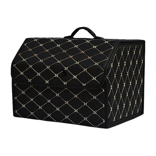 Folding car boot organiser in Gold (black with gold stitching), medium
