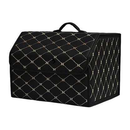 Folding car boot organiser in Gold (black with gold stitching), medium