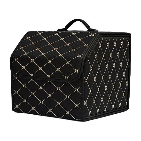 Folding car boot organiser in Gold (black with gold stitching), small