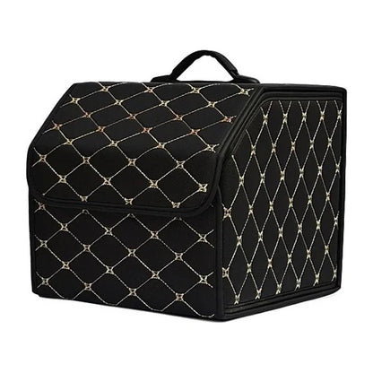 Folding car boot organiser in Gold (black with gold stitching), small