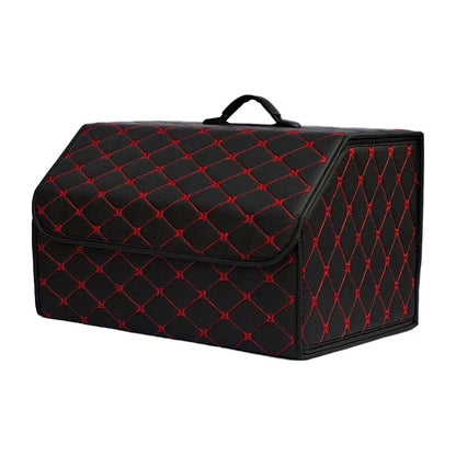Folding car boot organiser in Red (black with red stitching), large