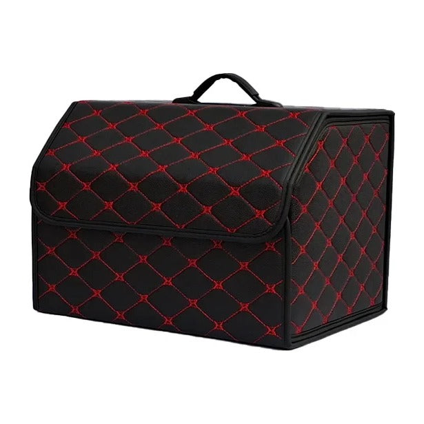 Folding car boot organiser in Red (black with red stitching), medium