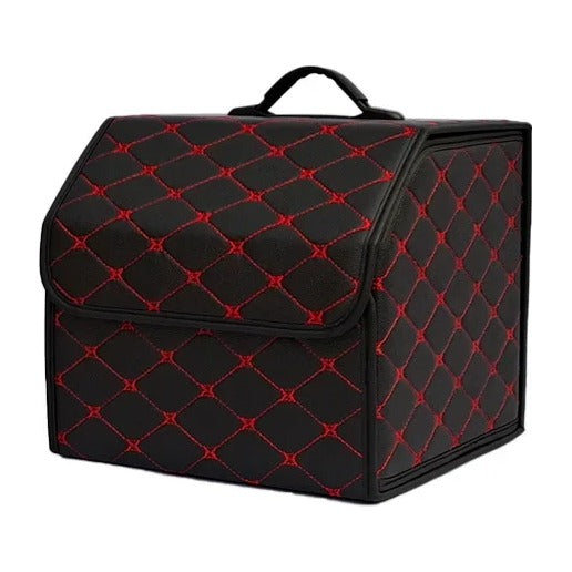 Folding car boot organiser in Red (black with red stitching), small