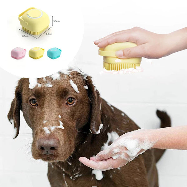 Silicone dog bath brush with shampoo chamber
