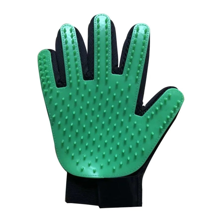 Silicone pet deshedding glove, green, right hand