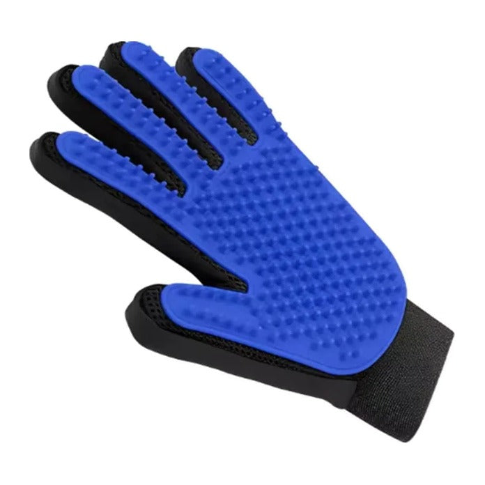 Silicone pet deshedding glove, blue, left hand