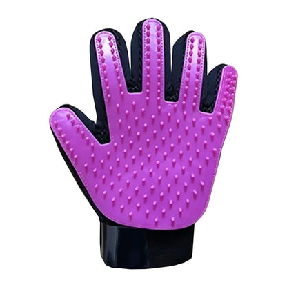 Silicone pet deshedding glove, purple, left hand