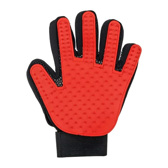 Silicone pet deshedding glove, red, left hand