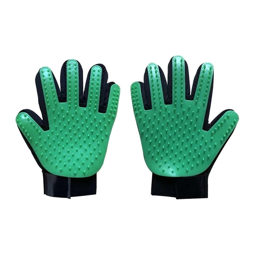 Silicone pet deshedding gloves, green, pair