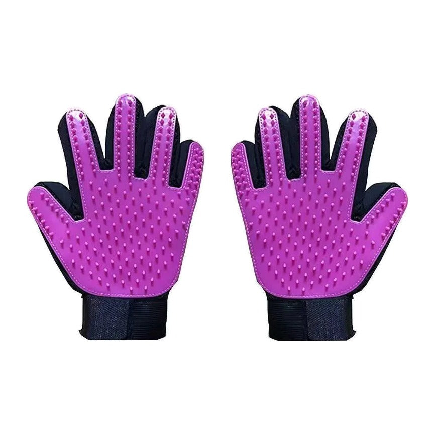 Silicone pet deshedding gloves, purple, pair