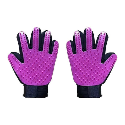 Silicone pet deshedding gloves, purple, pair