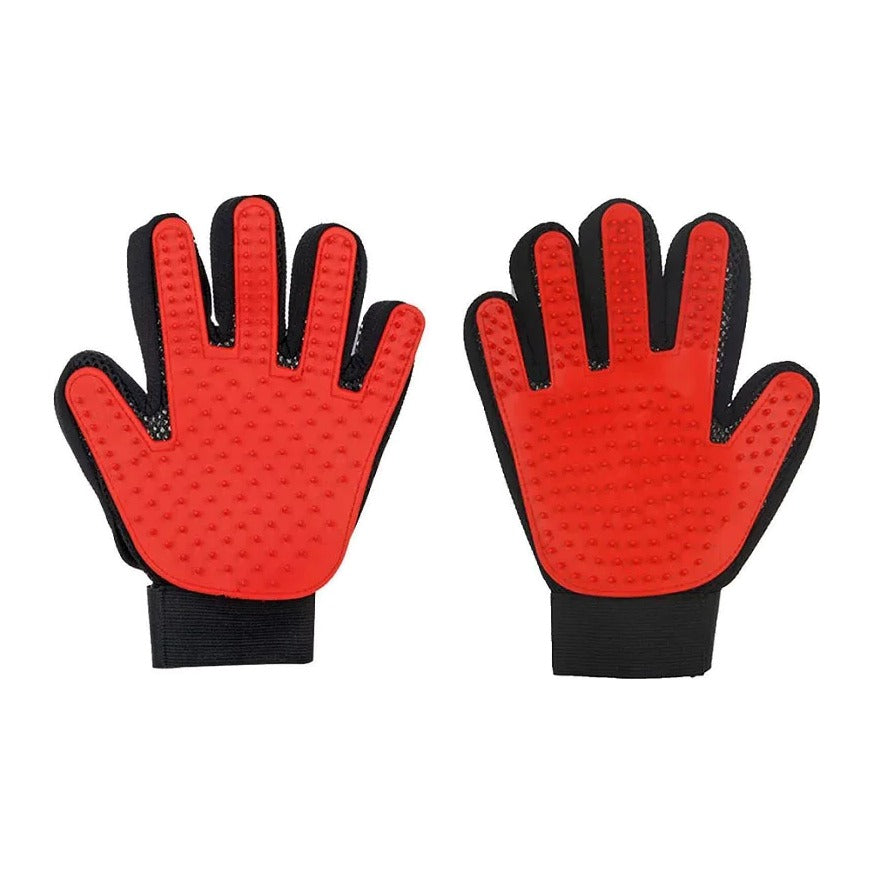 Silicone pet deshedding gloves, red, pair