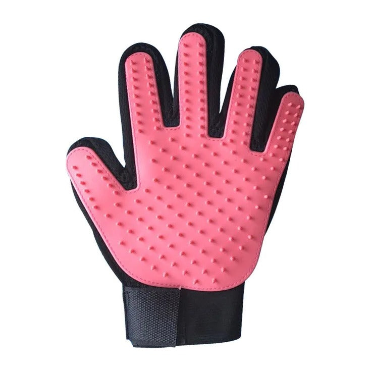 Silicone pet deshedding glove, pink, left hand