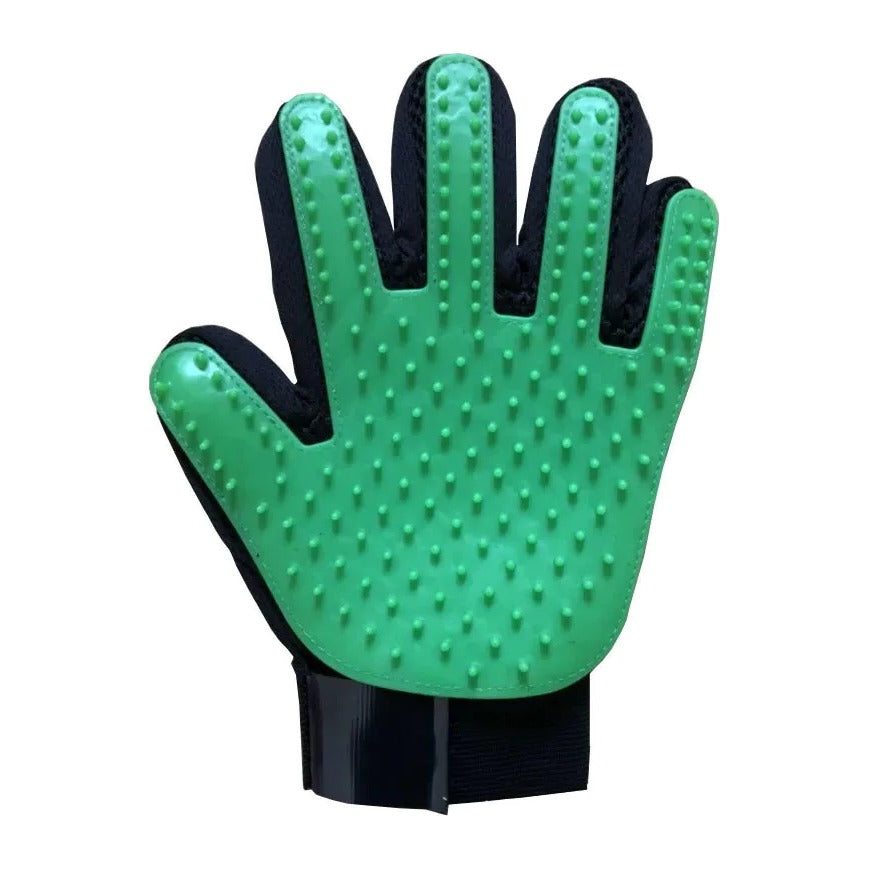 Silicone pet deshedding glove, green, left hand