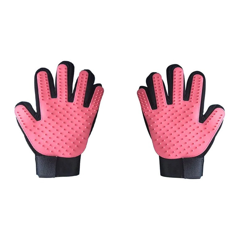 Silicone pet deshedding gloves, pink, pair