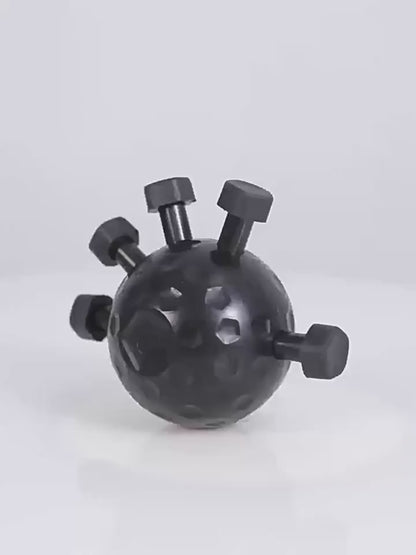 A hand squeezing the finger strength trainer ball